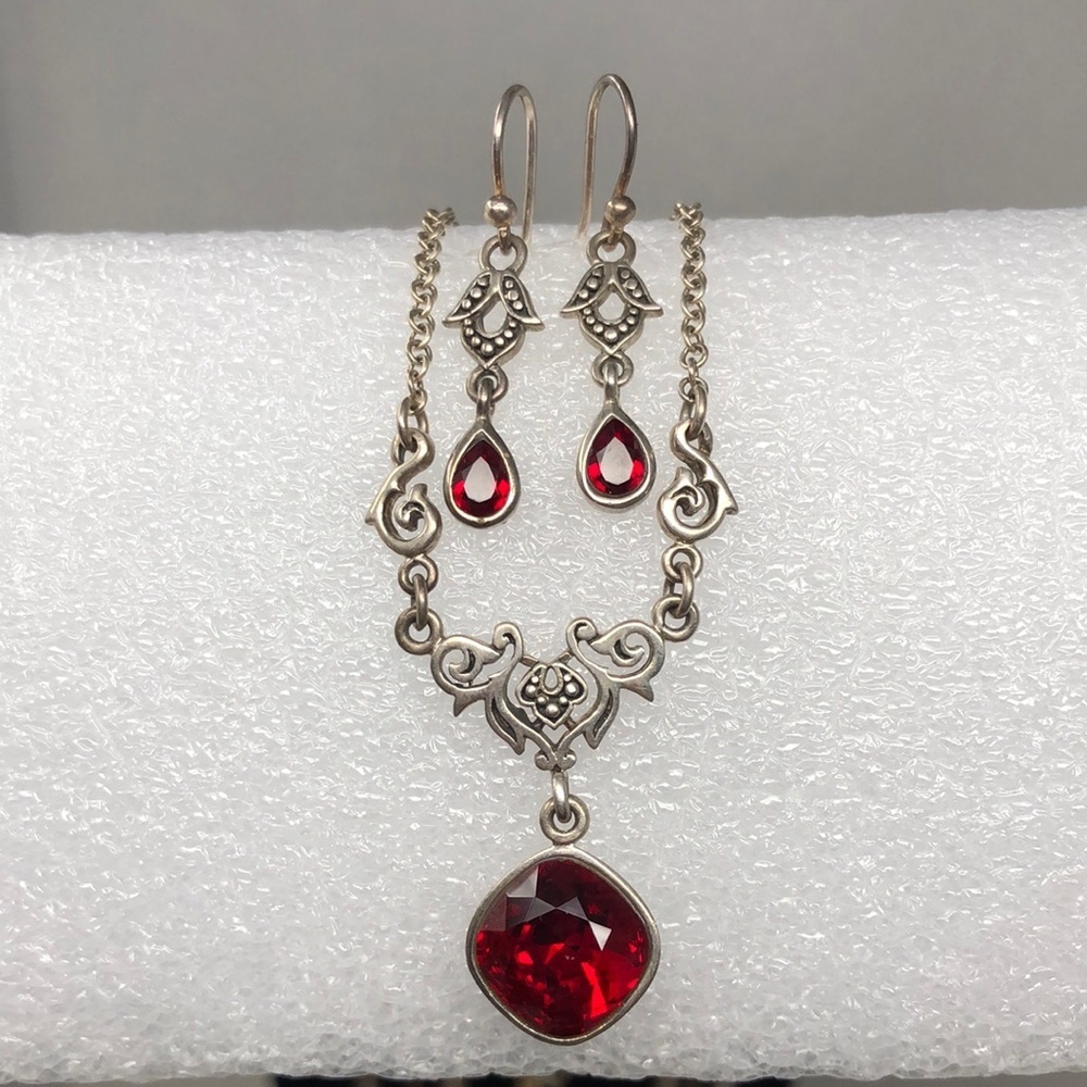 Barse Necklace & Earrings Set 925 Sterling Silver Filigree Dangle Signed